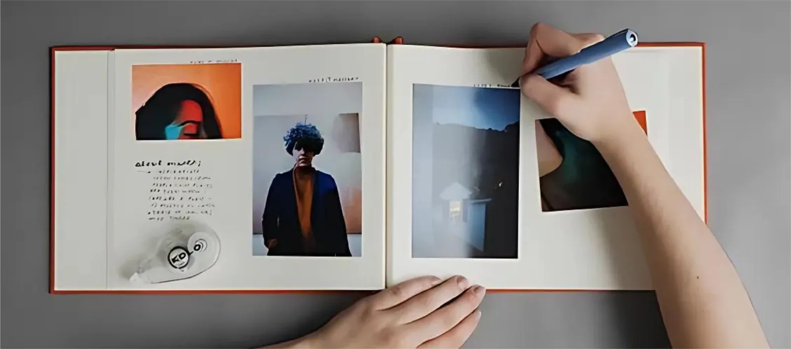 Scrapbook aberto para colagem de fotografias e memórias